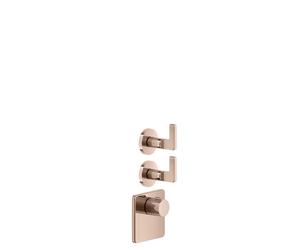 Gessi Inciso- Ensemble pré-assemblé pour thermostat encastré 3/4 haute performance, rosaces simples, montage vertical, 2 voies séparées, 58214030, Couleur: PVD de cuivre