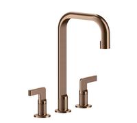 Gessi Inciso- Mélangeur lavabo 3 trous avec bec H=212 mm x 160 mm projection, avec vidage, 58015708, Couleur: Cuivre brossé PVD