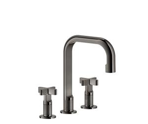 Gessi Inciso+ Mélangeur lavabo 3 trous, bec H=139 mm x 160 mm projection, avec vidage, 58113706, Couleur: Métal noir PVD
