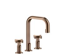 Gessi Inciso+ Mélangeur lavabo 3 trous, bec H=139 mm x 160 mm saillie, sans garniture mécanique, 58114708, Couleur: Cuivre brossé PVD