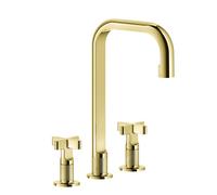 Gessi Inciso+ Mélangeur lavabo 3 trous, bec H=212 mm x saillie 162 mm, sans garniture mécanique, 58116246, Couleur: PVD or