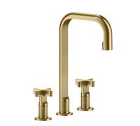 Gessi Inciso+ Mélangeur lavabo 3 trous, bec H=212 mm x saillie 162 mm, sans garniture mécanique, 58116727, Couleur: Laiton brossé PVD