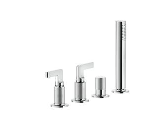 Gessi Inciso- Mitigeur de baignoire 4 trous avec poignée à 2 leviers, inverseur automatique séparé pour le bec de la baignoire, douchette à main et flexible de douche de 1,50 m, 58043031, Couleur: chr