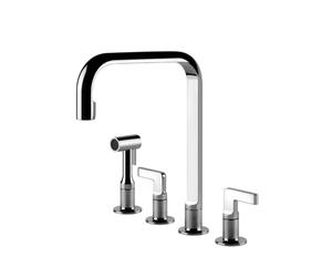Gessi INCISO Monogetto Copper PVD - 58703#030 Mitigeur Évier | Mitigeur 4 trous en laiton, finition cuivre PVD, douchette extractible, bec pivotant 120°, hauteur 31,5 cm