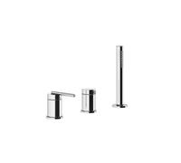 Gessi Ingranaggio Mélangeur bain-douche 3 trous, cartouche déviatrice 2 voies, bec de baignoire séparé, flexible de douche 1,50 m, douchette anticalcaire extractible, 63547030, Couleur: PVD de cuivre