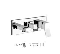 Gessi Rettangolo K, kit prêt à poser pour mitigeur monocommande de douche, inverseur 2 voies, coude de raccordement mural direct avec support, 735, 53140030, Couleur: PVD de cuivre