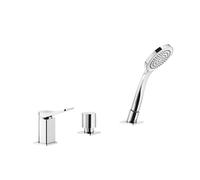 Gessi Rilievo, mitigeur de baignoire trois trous avec inverseur pour entrée séparée de la baignoire, flexible de douche 1,50 m sans ressort de rappel et pomme de douche anticalcaire, sécurité intrinsè