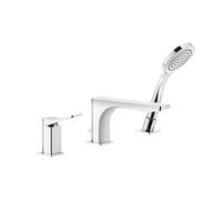 Gessi Rilievo, mitigeur trois trous pour baignoire, inverseur intégré dans le bec, flexible de douche 1,50 m sans ressort de rappel, douchette anticalcaire à sécurité intrinsèque, 59037707, Couleur: M