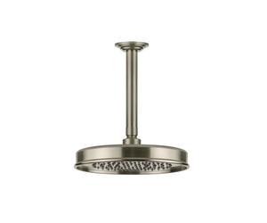 Gessi Venti20 Douche de tête anticalcaire, D229mm, avec articulation et bras de plafond mesure spéciale à indiquer 110-1900mm, montage au plafond, 65150149, Couleur: Optique Finox