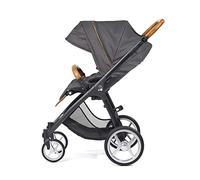 Gesslein 860000 Smiloo Fun 440110860000 Poussette avec nacelle, poussette de sport, grandes roues, pneus Air+ EVA, poignées en cuir synthétique cognac, gris fantôme chiné