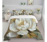 Gesteppte Bettdecke Ohne Bezug 140x200 cm, Pivoine Blanche 4 Jahreszeiten Bettdecke Fleurs Réalistes Steppdecke Ganzjahresdecke Bettdecken, Waschbar Warme Vert Gesteppte Duvet Sets