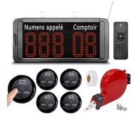 Gestion de File d'Attente (Appeler en Français) |Afficheur File d'Attente(n° Client→ n° comptoir) +Télécommande+Bouton d'Appel pour Comptoir/Guichet (Kit d'appel avec Distributeur)