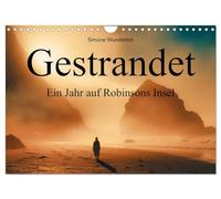 Gestrandet - Calendrier mural 2026 - Format A4 paysage - Avec inscription « Ein Jahr auf Robinsons Island » - Calendrier mensuel CALVENDO