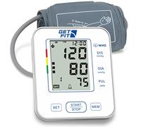 Get Fit Tensiometre A Usage Domestique - Lecteur De Tensiometre Pour Le Bras Superieur - Moniteur De Frequence Cardiaque - Memoire 2x99 - Tensiometre A ecran LCD - Blanc - 35-52cm