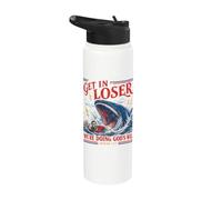 Get In Loser Doing God's Will Junah Whale Funny Christian Stainless Steel Insulated Water Bottle