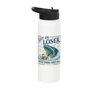 Get In Loser Doing God's Will Junah Whale Funny Christian Stainless Steel Insulated Water Bottle