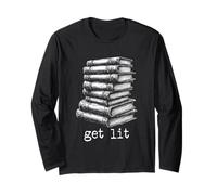 Get Lit Sarcastic Book Phrase Retro Typographie Livres Amoureux Manche Longue