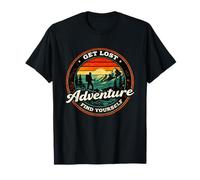 Get Lost Adventure Find Yourself Design de randonnée rétro au Coucher du Soleil T-Shirt