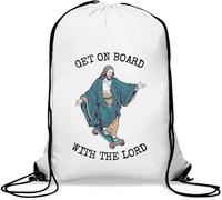 Get On Board With The Lord Jesus Christ Sac de gym décontracté avec cordon de serrage Blanc