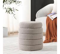 Get Set Style Pouf rond moderne avec siège rembourré doux, chaises de rangement pour maquillage, repose-pieds rembourré pour salon, chambre à coucher