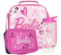 Get Trend Barbie Set Sac Isotherme Repas Enfant, 3 Pièce Boite Repas, Gourde avec Paille 600ml et Lunch Bag Isotherme, Fermeture Eclair et Poigné de Transport, Cadeau Enfant (Rose/Multi Barbie)