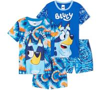 Get Trend Bluey Ensemble Pyjama Enfant Garcon et Tout-Petit, Lot de 2 Eté T-Shirt Ras du Cou et Short Pyjama, Léger Vêtement de Nuit, Cadeau Garcon (3-4 Ans, Bleu Tie Dye Bluey)