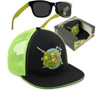 Get Trend Casquette Baseball et Lunette de Soleil Protection UV, Réglable Chapeau, Ete Voyage Accessoires, Cadeau Garcon (Noir/Vert TMNT)