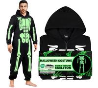 Get Trend Combinaison Pyjama Squelette Homme Femme Ado, Grenouillère Adulte Halloween Brille dans Le Noir, Déguisement Cosplay (3XL, Noir)