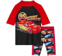 Get Trend Disney Cars Ensemble Maillot de Bain Garçon 2 Pièces Rashguard à Manches Courtes Short de Bain Enfant Plage Piscine Vacances (5-6 Ans, Rouge/Noir Cars)