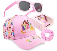 Get Trend Disney Princesse Casquette Fille, Lunettes de Soleil et Chouchou Set, Protection UV, Ete Voyage Accessoires, Cadeau Fille (Rose Princess)