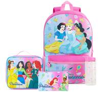 Get Trend Disney Princesse Grand Sac a Dos Fille Set, 4 Pcs Cartable 46 cm, Trousse Scolaire, Sac Isotherme Repas et 500ml Gourde sans BPA (Rose Princess)