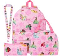 Get Trend Disney Princesse Sac a Dos Fille Set, 4 Pcs Cartable, Sac Isotherme Repas Trousse Scolaire et Tour de Cou Courroie (Rose/Multi Princess)