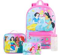 Get Trend Disney Princesse Sac a Dos Fille Set, 4 Pcs Cartable, Trousse Scolaire, Sac Isotherme Repas et 500ml Gourde sans BPA (Multicolore Princess)