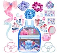 Get Trend Disney Stitch Coffret Accessoires Cheveux Fille avec Sac à Dos Transparent, Barrettes, Stickers, Brosse Pliable, Chouchous, Cadeau Enfant ( Bleu Stitch)