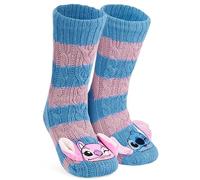 Get Trend Disney Stitch et Angel Chaussons Chaussettes Femmes Polaire EU 35-41, Chaussettes Antidérapantes, Cosy Idee Cadeau (35/41 EU, Bleu/Rose Stitch)