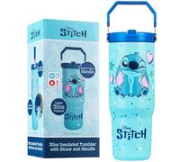 Get Trend Disney Stitch Gourde Isotherme Enfant Adulte avec Paille et Poignée 850ml, Mug Voyage Tasse Café Thermos Chaud Froid Bouteille Inox (Bleu Stitch)