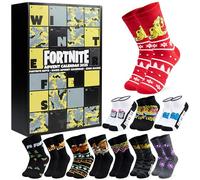 Get Trend Fortnite Calendrier de l'Avent 2025 avec 24 Paires Chaussettes Motif pour Ado et Homme, 39-42.5, Idée Cadeau Original pour Lui (Noir/Jaune Fortnite)