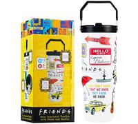 Get Trend FRIENDS Gourde Isotherme Enfant Adulte avec Paille et Poignée 850ml, Mug Voyage Tasse Café Thermos Chaud Froid Bouteille Inox (Multi Friends)