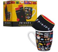Get Trend Friends Mug et Chaussettes Coffret Femme et Ado Taille 35-41, Tasse Café ou Thé 315 ml avec Chaussettes Douces, Idée Cadeau Femme (Noir AOP Friends)