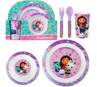 Get Trend Gabby's Dollhouse Set Vaisselle Enfant 5 Pièces, Assiette Bol Tasse Cuillère Fourchette Plastique Réutilisable, Sans BPA, Service de Table (Multi Gabby's Dollhouse)
