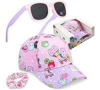 Get Trend Hello Kitty | Barbie | Squishmallows Casquette Fille, Lunettes de Soleil et Chouchou Set, Protection UV, Ete Voyage Accessoires Cadeau Fille