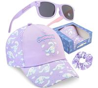 Get Trend Hello Kitty Cinnamoroll Casquette Fille, Lunettes de Soleil et Chouchou Set, Protection UV, Ete Voyage Accessoires (Violet Cinnamoroll)