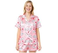 Get Trend Hello Kitty Cinnamoroll Ensemble de Pyjama Femme Ete, 2 Pièces Chemise à Manches Courtes et Pyjama Short, Cadeau Femme (L, Rose Cinnamoroll)