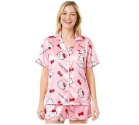 Get Trend Hello Kitty Ensemble de Pyjama Femme Ete, 2 Pièces Chemise à Manches Courtes et Pyjama Short, Cadeau Femme et Ados (L, Rose Hello Kitty)