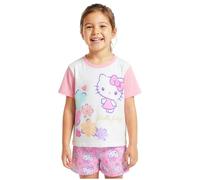 Get Trend Hello Kitty Ensembles de Pyjama Fille, 2 Pièces Été T-Shirt Manches Courtes et Pyjama Short, Cosy Vêtement de Nuit, Kawaii Cadeau Fille (13-14 Ans, Blanc/Rose Hello Kitty)