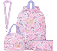 Get Trend Hello Kitty Sac a Dos Fille Set, 4 Pcs Cartable Enfant, Sac Isotherme Repas Trousse Scolaire et Tour de Cou Courroie (Rose/Violet Hello Kitty)