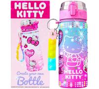 Get Trend Hello Kitty Sanrio Bouteille d'Eau à Décorer Fille Ado, Gourde Kawaii 550ml Sans BPA Anti Fuite, Autocollants Enfants, Strass et Porte Clés (Multi Hello Kitty)