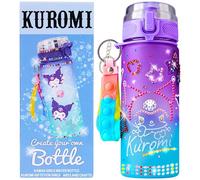 Get Trend Hello Kitty Sanrio Bouteille d'Eau à Décorer Fille Ado, Kuromi Gourde 550ml Sans BPA Anti Fuite, Autocollants Enfants Strass et Porte Clés (Multi Kuromi)