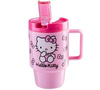 Get Trend Hello Kitty Sanrio Gourde Enfant 500ml avec Paille et Anse, Bouteille Plastique Étanche Sans BPA, Gobelet Enfant Réutilisable Boisson Froide (Rose Hello Kitty)