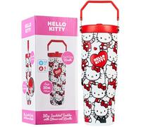 Get Trend Hello Kitty Sanrio Gourde Isotherme Enfant Adulte avec Paille et Poignée 850ml, Mug Voyage Tasse Café Thermos Chaud Froid Bouteille Inox (AOP Hello Kitty)